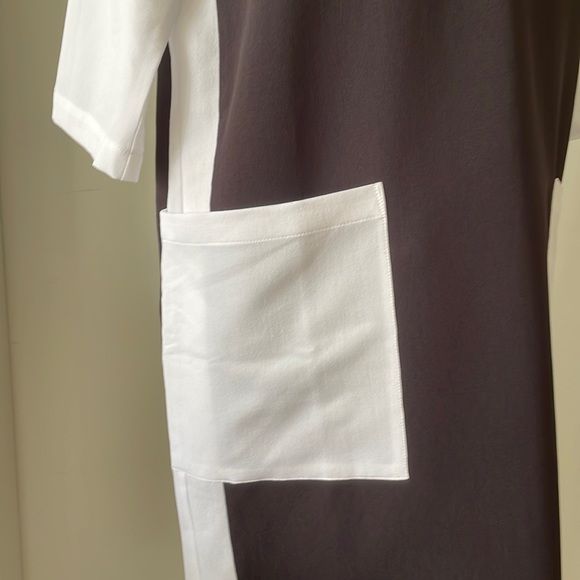 YouYou Statement Black and White Boxy Pocket Dress with Long Sleeves - Picture 8 of 15